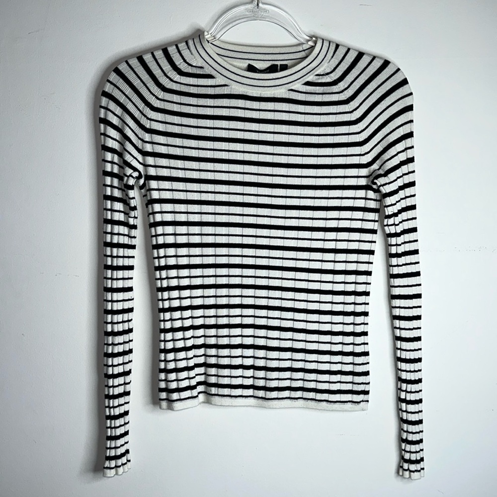 Theory striped ribbed crewneck Prosecco sweater